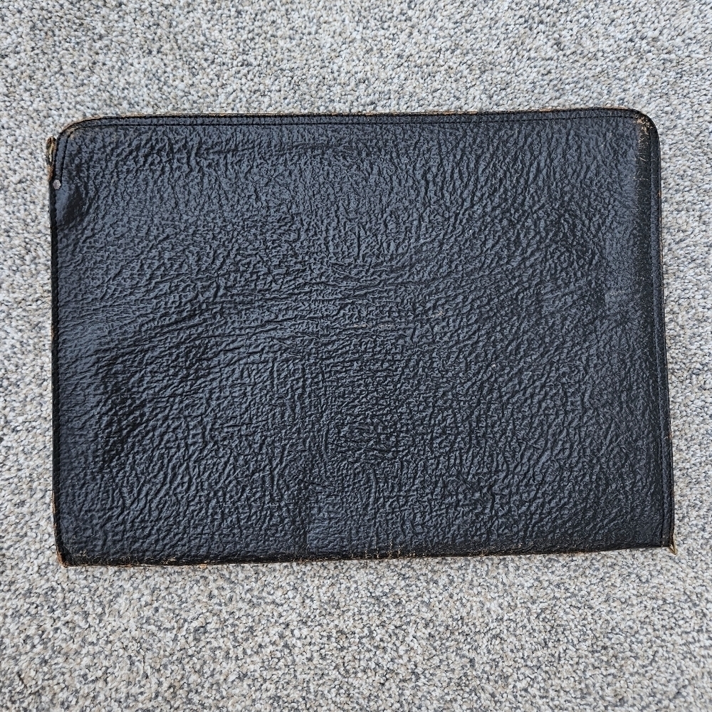 Vintage Black Leather Portfolio Folder Zip Around Document Holder Talon Zipper